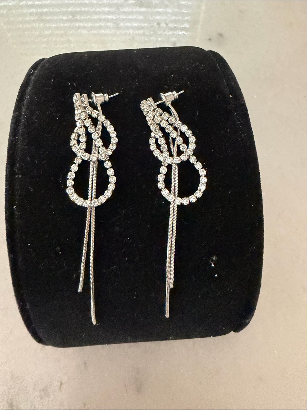Elegant Silver Rhinestone Loop Drop Earrings - Brand: